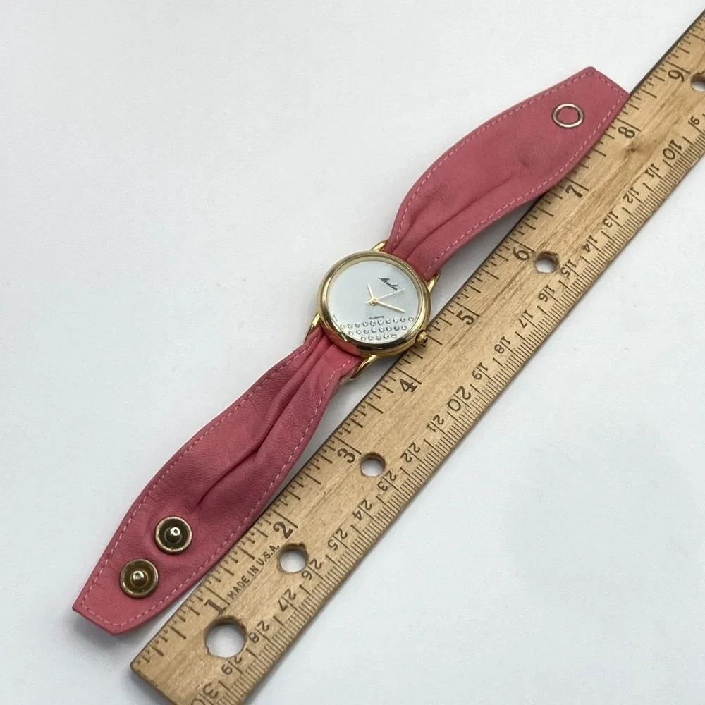 Vintage Moulin Women's Watch Gold Tone 30mm Crystals MOP Dial New Battery 6.25